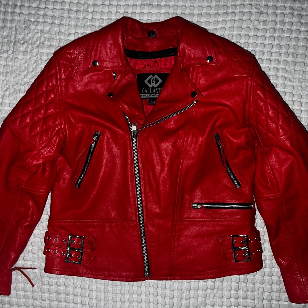 Gallant fine leather Vibrant Red Glossy Bomber Varsity Jacket